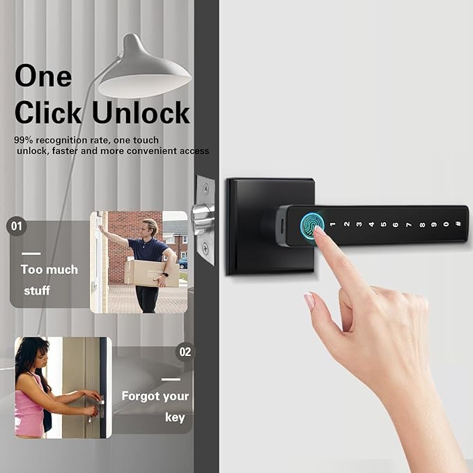 5-in-1 Smart Fingerprint Door Lock – Keyless Entry, Fast & Secure with App Control & Emergency Charging