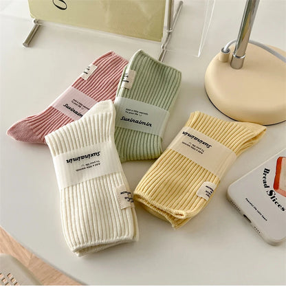 Vibrant Candy Color Crew Socks – Fresh, Breathable &amp; Trendy Japanese Fashion!