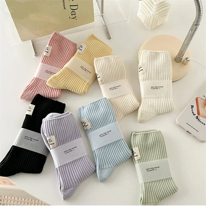 Vibrant Candy Color Crew Socks – Fresh, Breathable &amp; Trendy Japanese Fashion!