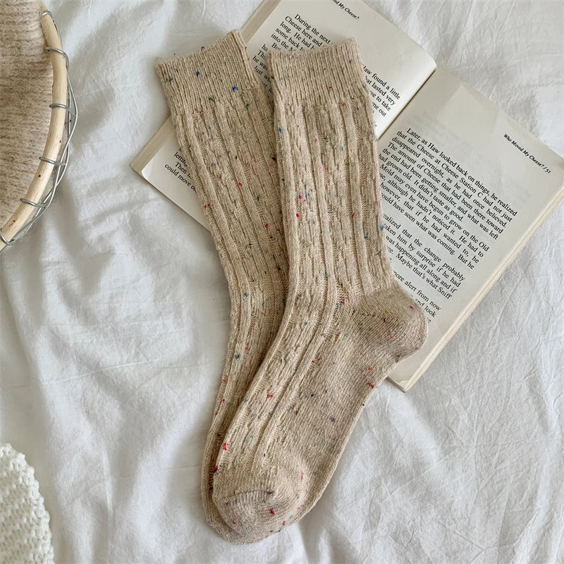 Trendy Japanese-Style Striped Wool Socks