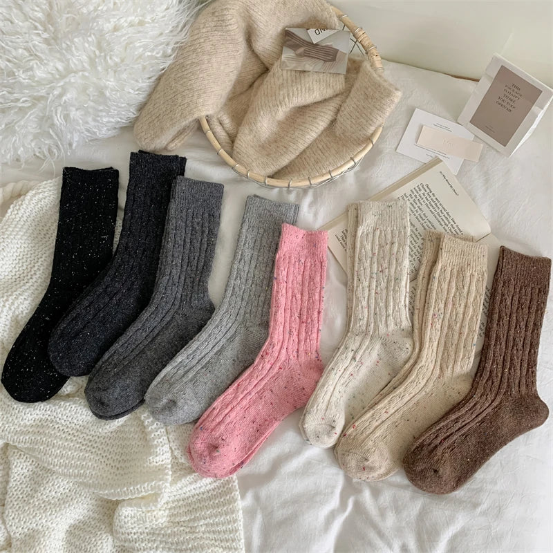 Trendy Japanese-Style Striped Wool Socks