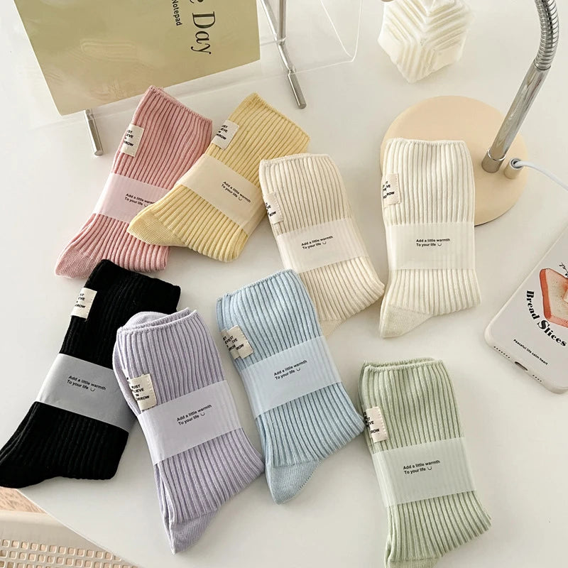 Vibrant Candy Color Crew Socks – Fresh, Breathable &amp; Trendy Japanese Fashion!