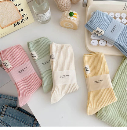 Vibrant Candy Color Crew Socks – Fresh, Breathable &amp; Trendy Japanese Fashion!